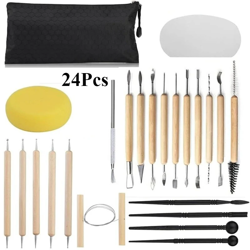 

Polymer Clay Tools Kit 24 PCS Clay Sculpting Scraper Ball Styluses Dotting Tools for Rock Painting Building Shaping Art Crafting