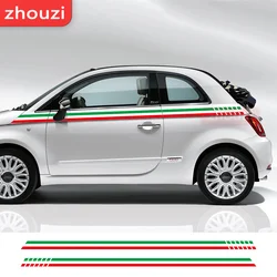 Car Waist Lines Stickers For Fiat 500 Italian Flag Stripes Auto Body Door Side Vinyl Decal Racing Sport Styling Accessories 2PCS