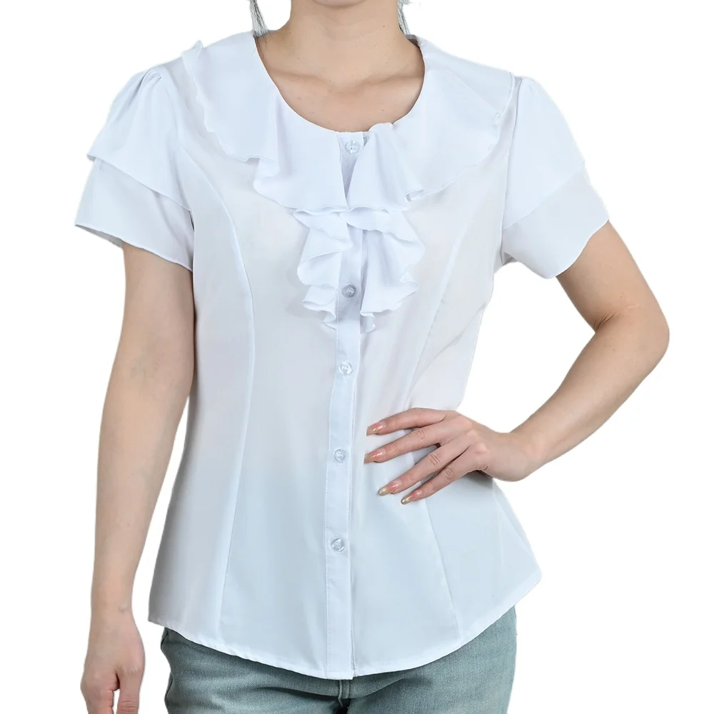 

Women Chiffon Lotus Leaf Sleeves Turndown Collar Slim Fit Shirt Female Business Attire Top Woman Summer Korean Ruffled Shirt