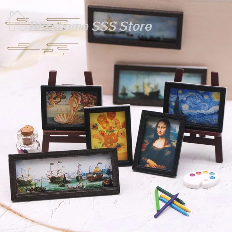 

【S】8Pcs/Set 1:12 Dollhouse Miniature Vintage Oil Painting Mural Photos Wall Picture Scene Decor Doll House Accessories