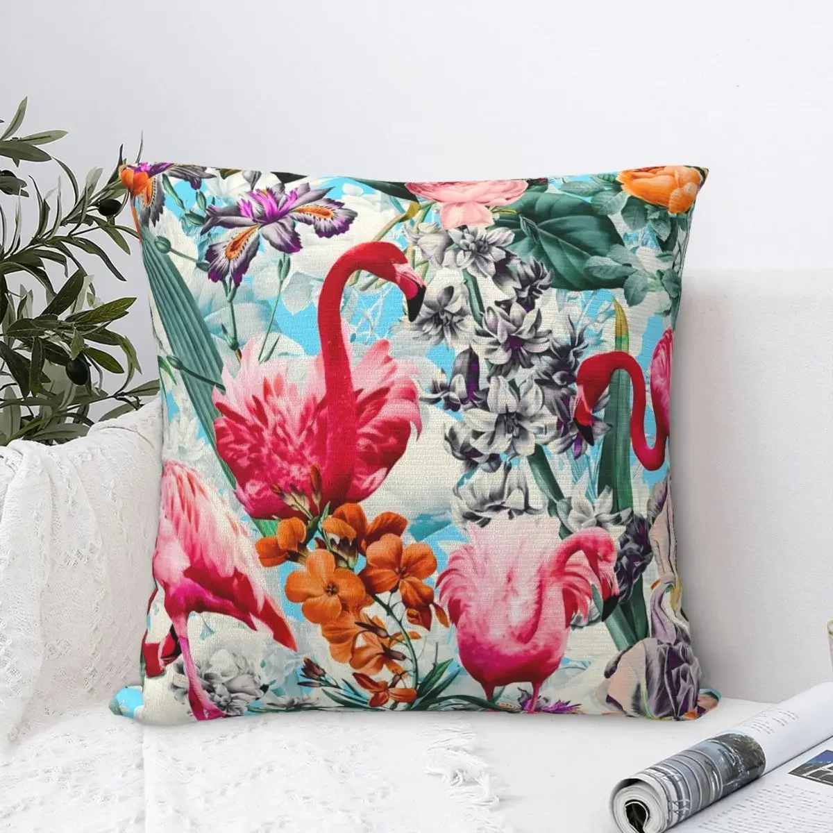 Floral And Flamingo Pillow Cover Bird Morden Pillow Case For Living Room Chair Cushion Cover Square Graphic Pillowcases Gift