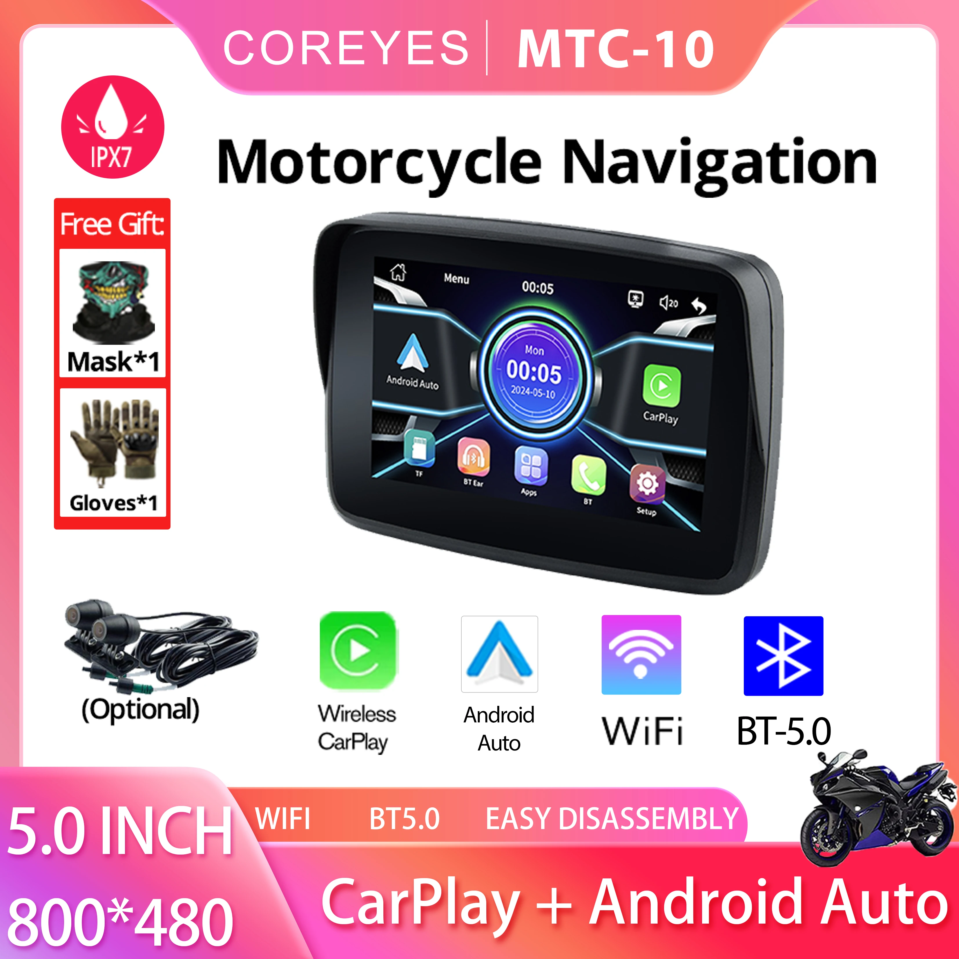 

COREYES MTC-10 Motorcycle Wireless Carplay Android Auto Navigation Waterproof Multifunctional Compact Monitor BT