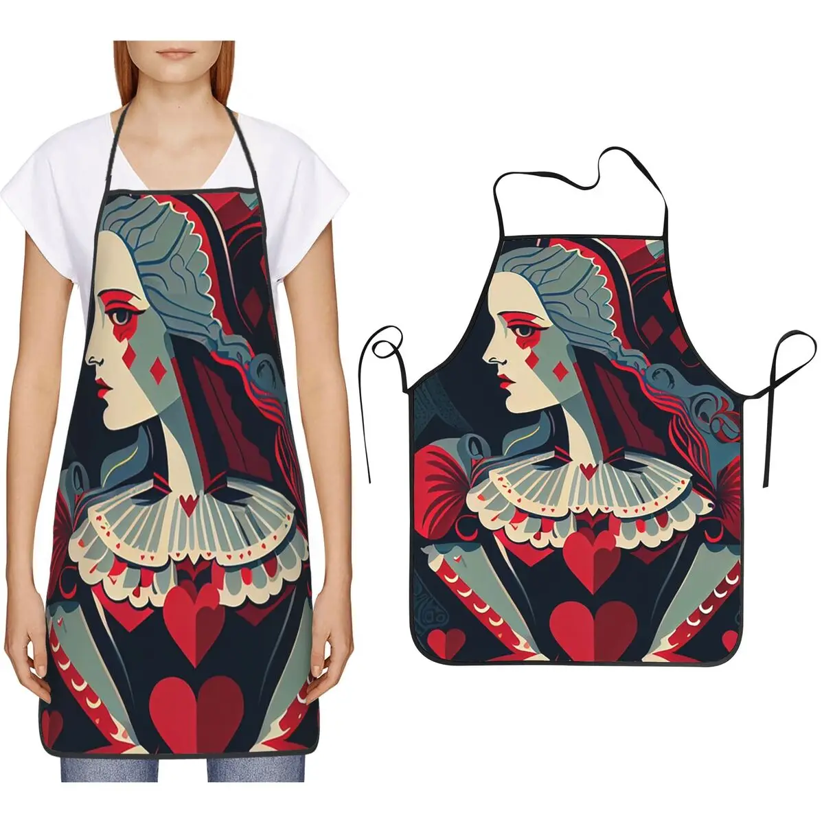 Casino Nights Red Queen Of Hearts Schürze für Kochen und Küche, Tablier-Lätzchen, Küchenreinigungsschürze für Damen und Herren, Gartenarbeit