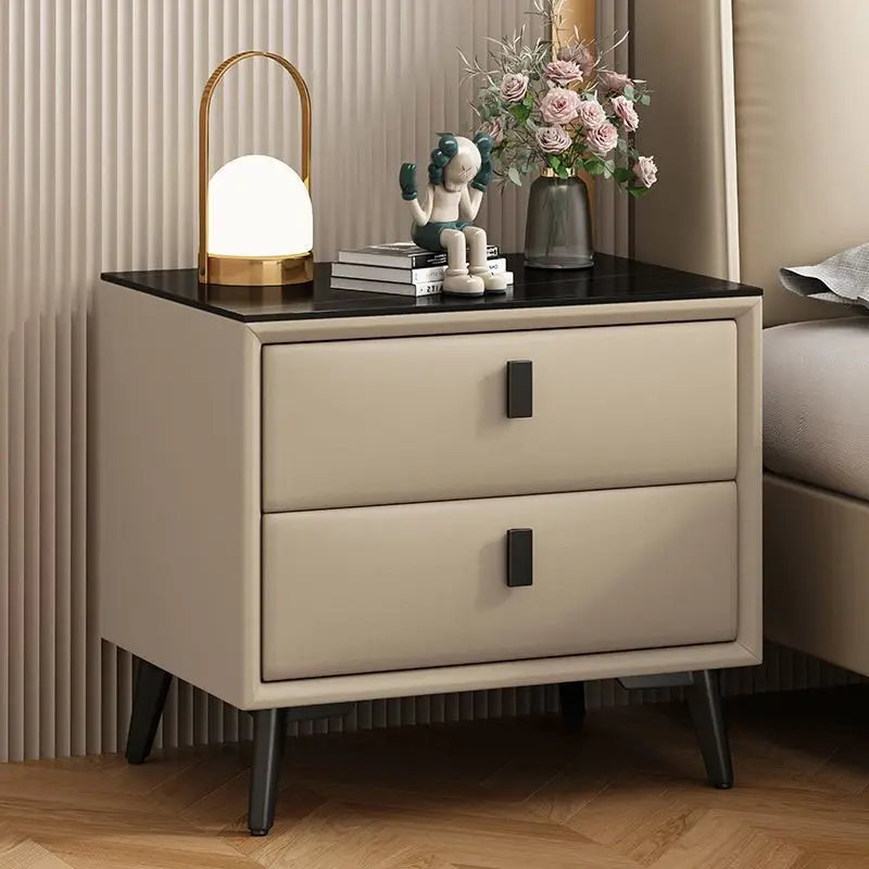 

Leather bedside table modern simple home light luxury small multifunctional solid wood bedroom storage bedside cabinet storage c