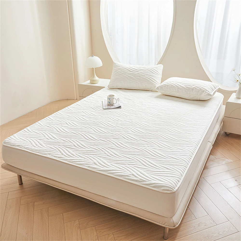 Waterproof Cotton Fitted Sheet Bed Cover Mattress Protective Cover Solid Color Home Bedspread Anti Stain Queen King Size Bedding