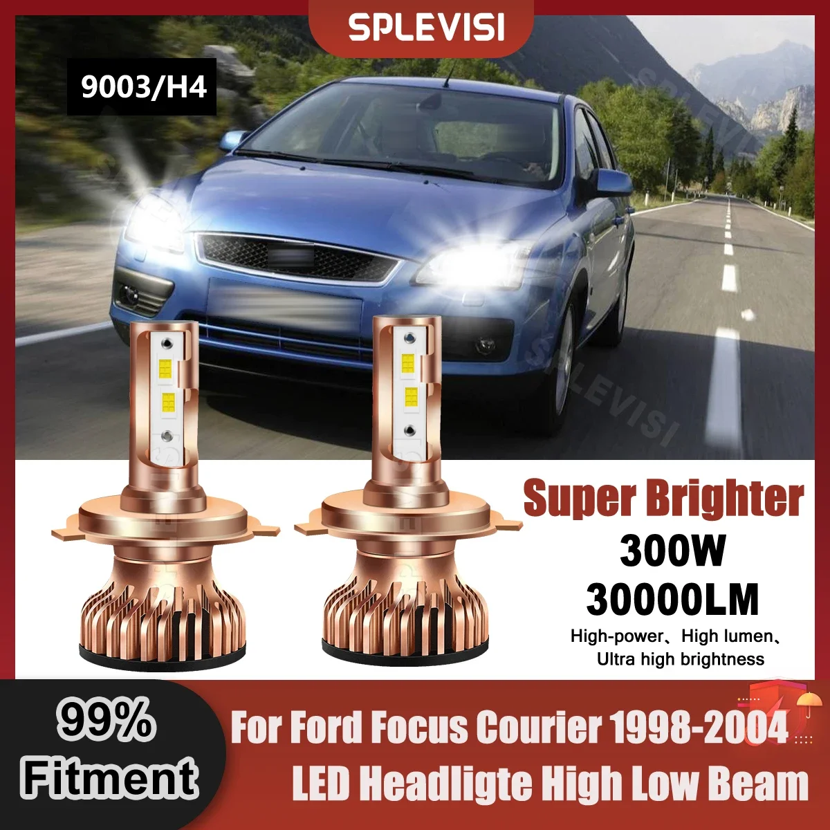 Super Brighter All-In-One LED Headlight Hi Low Beam CSP Chip For Ford Focus Courier 1998 1999 2000 2001 2002 2003 2004