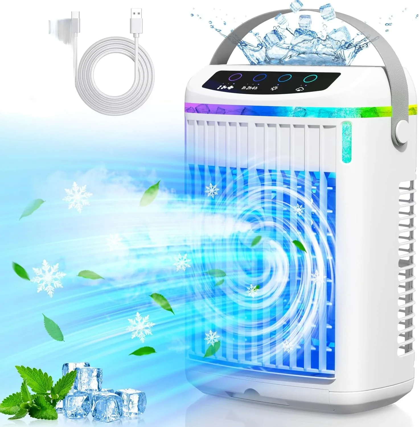 

Quiet and Colorful Night Light Evaporative Air Cooler - Mini AC Unit with 3 Wind Speeds and 2 Cool Settings for Bedroom