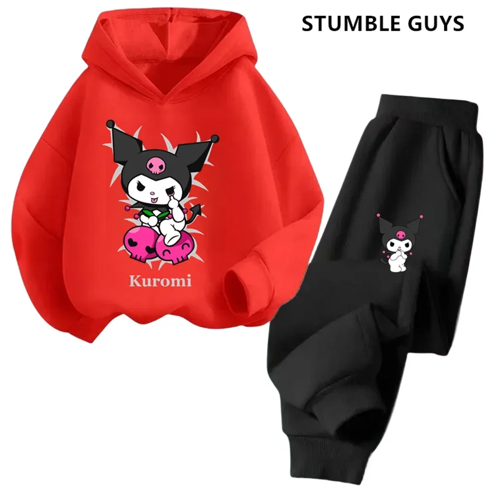 Hello Kitty Kuromi Cartoon Boys and Girls 3-14 Years Old Kawaii Street Casual Sweatshirt Children's Outdoor Sports Hoodie Set