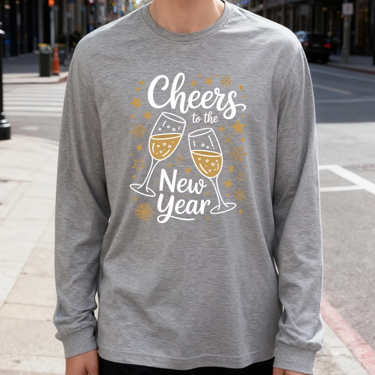 Golden Champagne Men's Long Sleeve Tee 100% Cotton 180g Crew Neck Casual Daily Style Soft and Breathable