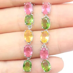 Buy 4 Get 1 Free 43x5mm Multi Color Long Real Green Amethyst Citrine Tourmaline Peridot Purple Spinel CZ Women Silver Earrings