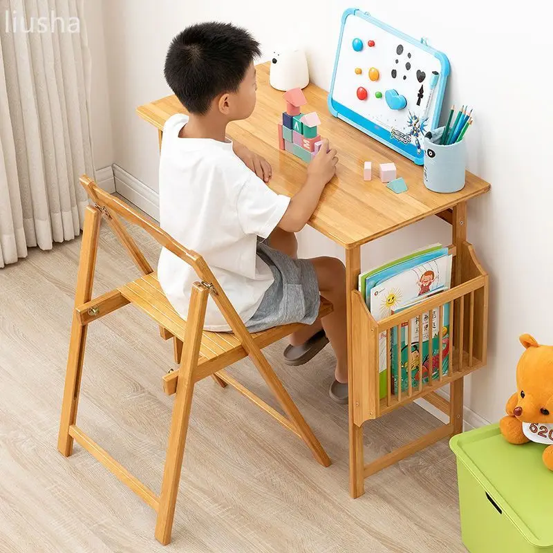 Study table children's desk bookshelf combination primary school student writing desk and chair set lift writing desk home