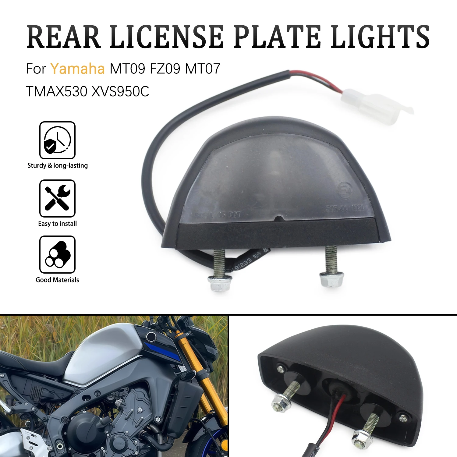 For Yamaha MT09 FZ09 MT07 TMAX530 XVS950C Waterproof Tail Light Lamp Motorcycle License Plate Light Replace