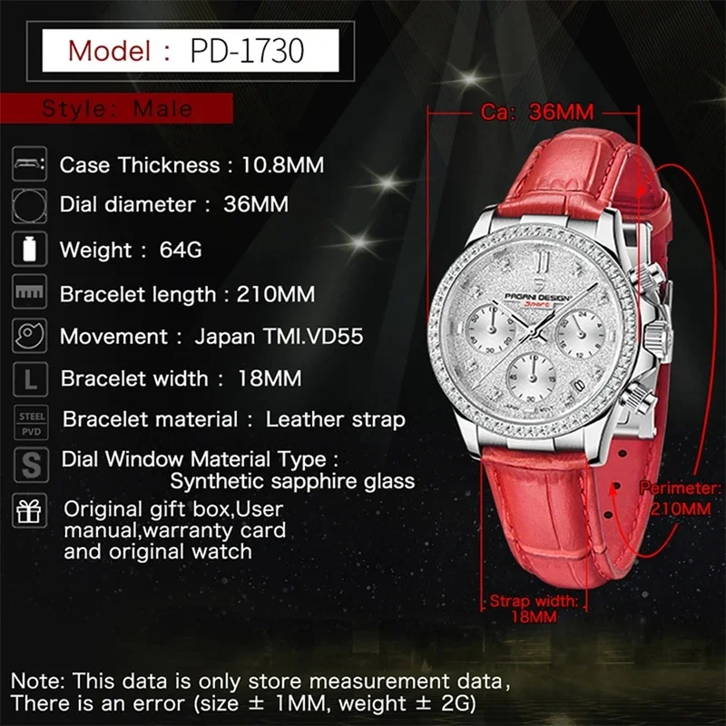 PAGANI DESIGN Multi Functional Fashion Casual Women's Watch Luxury Sapphire Glass Japan TMl VD55 Movement Quartz Watch