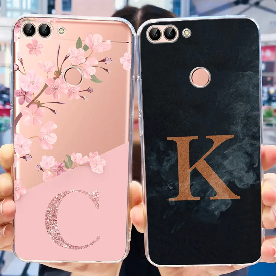 For Huawei P Smart 2018 Case Fashion Flower Letters Transparent Silicone Covers For Huawei PSmart FIG-LX1 FIG-LX2 FIG-LX3 Bumper