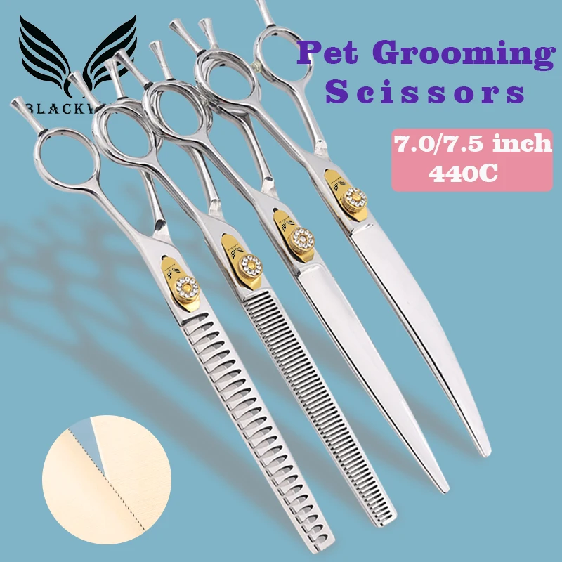 Professional Pet Thinning chunker shear Kit 7.0/7.5 inch Dog Grooming Curved Scissors Set