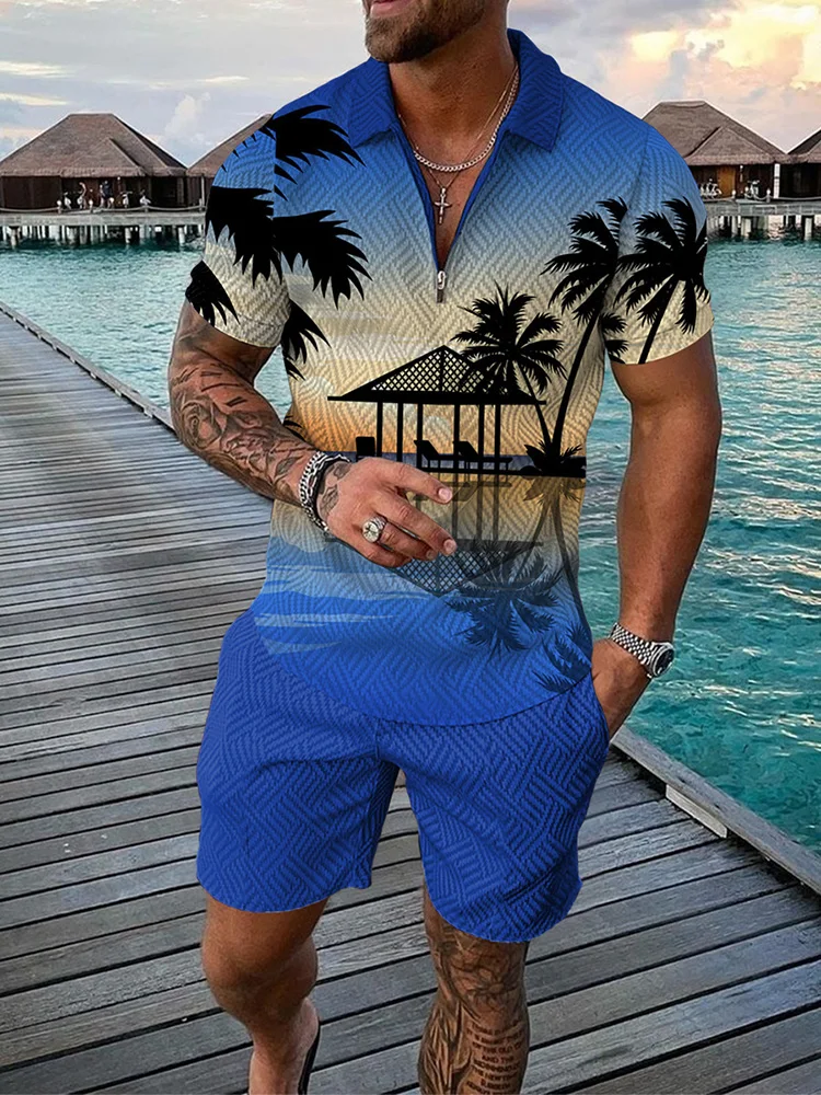 Hawaii Sea Beach 3D Print Polo Shirts Shorts Sets Men\'s Fashion Oversized Short Sleeve Shirt Pants Set Suits Tracksuits Clothing