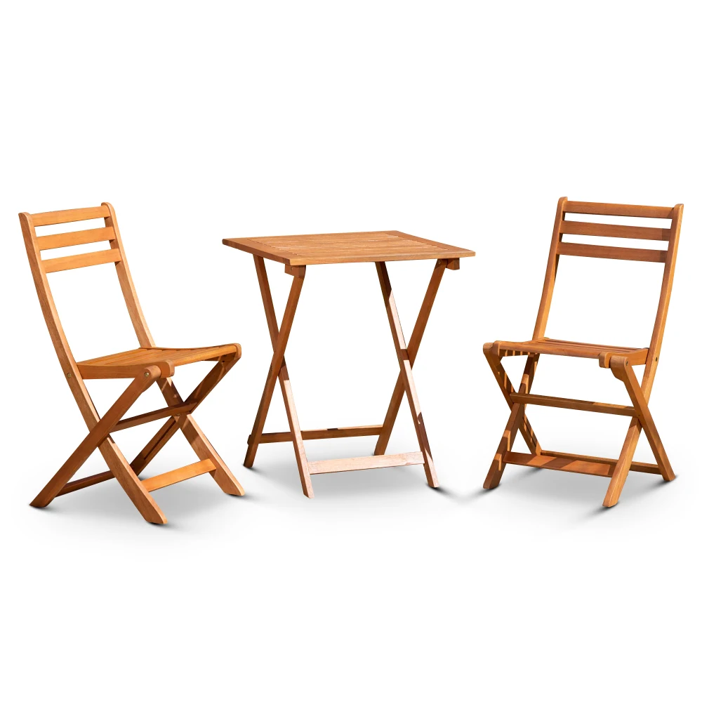 

3-Piece Eucalyptus Bistro Set, Square, Natural Oil