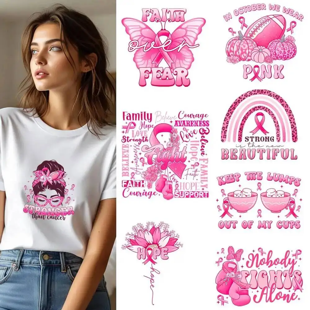 25CM Pink Power Butterfly Hopeful Faith Transfer Patches For Clothes Sticker DIY A-Level Washable Shirt Iron-on Thermal Stickers