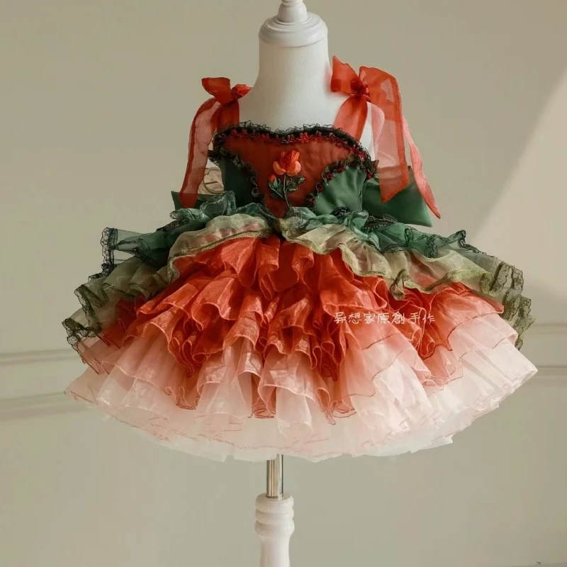 Girls and children new Lolita princess dress dress red yarn skirt picking strawberries summer foreign style