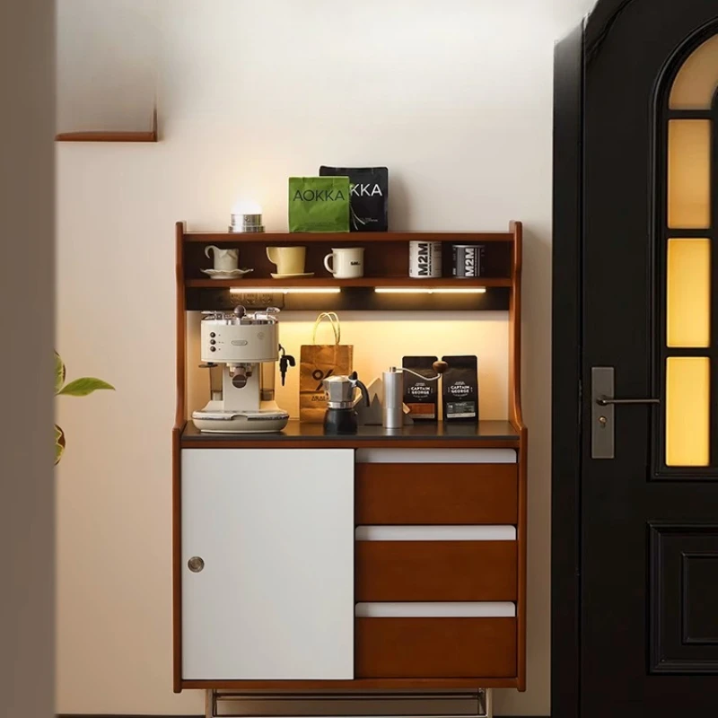 

Xiaowan retro solid wood rock slab dining side cabinet small apartment integrated multi-functional cabinet against the wall