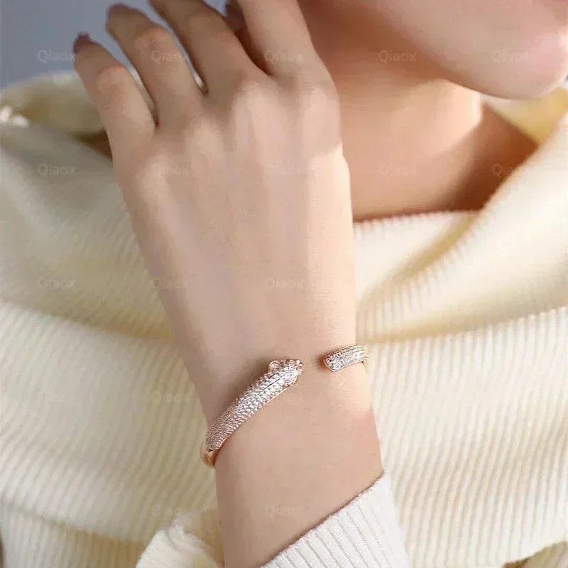Classic Brand 925 Sterling Silver Full Diamond Leopard Head Bracelet Women's Fashion Luxury Jewelry Party Couple Gift