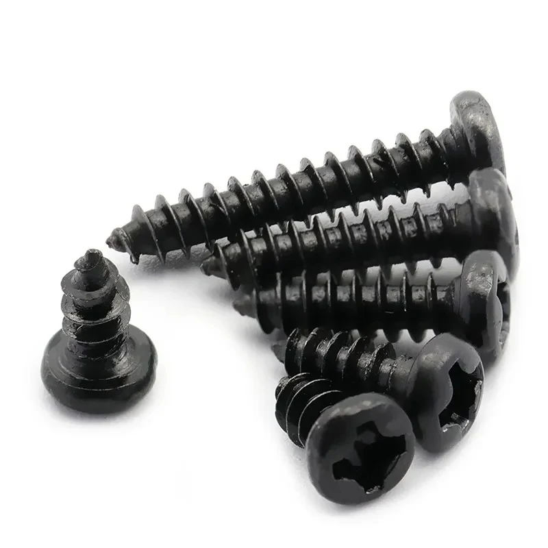 

M1.4 M1.5 M1.6 M1.7 M2 M2.3 M2.6 M3 Black Iron Round Head Cross Self Tapping Screws for Computer Laptop Digital Equipment Repair