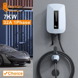 feyree EV Charger Type2 Plug EVSE Wallbox 32A 7KW IEC62196-2 Socket 1 Phase 5m Cable Wallmount Charging Station for Electric Car