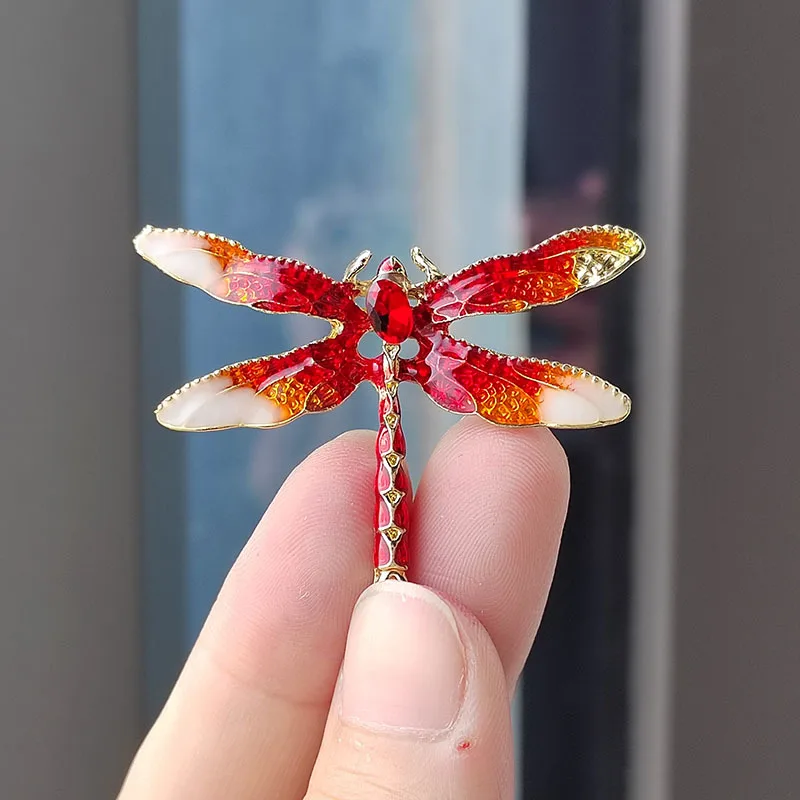 Vintage Colorful Crystal Dragonfly Brooches For Women Men Large Insect Lapel Pins Party Wedding Jewelry Accessories Gifts