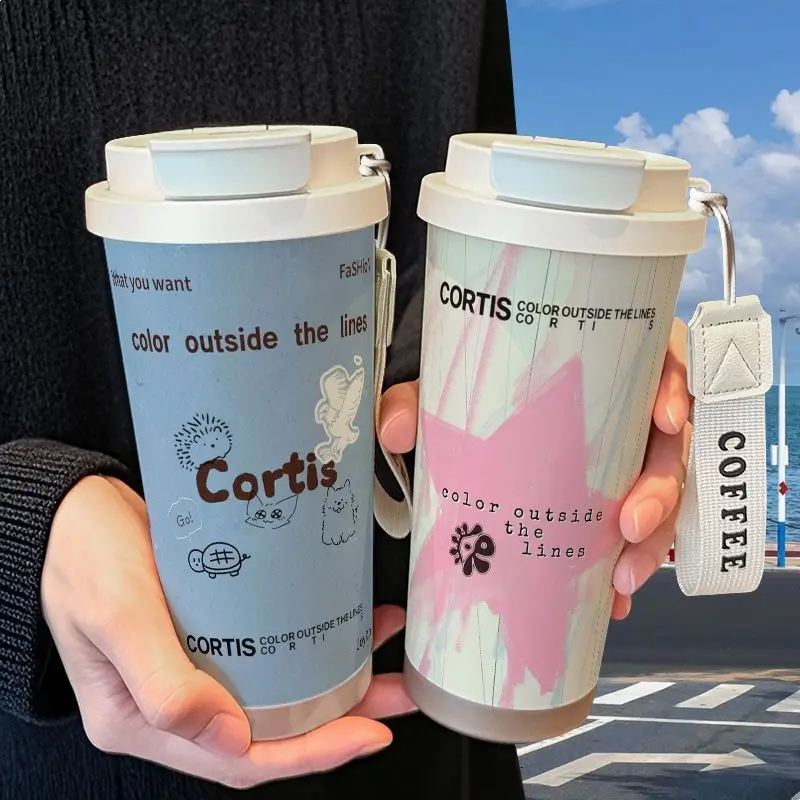 CORTIS Peripheral Stainless Steel Water Cup Large Capacity Double Drinking Coffee Mug with Straw Insulated Tumbler for Daily Use view 6