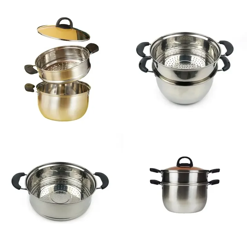 Double Layer Stainless Steel Steamer Pot with Glass Lid for Dumplings Kitchen Cookware Set