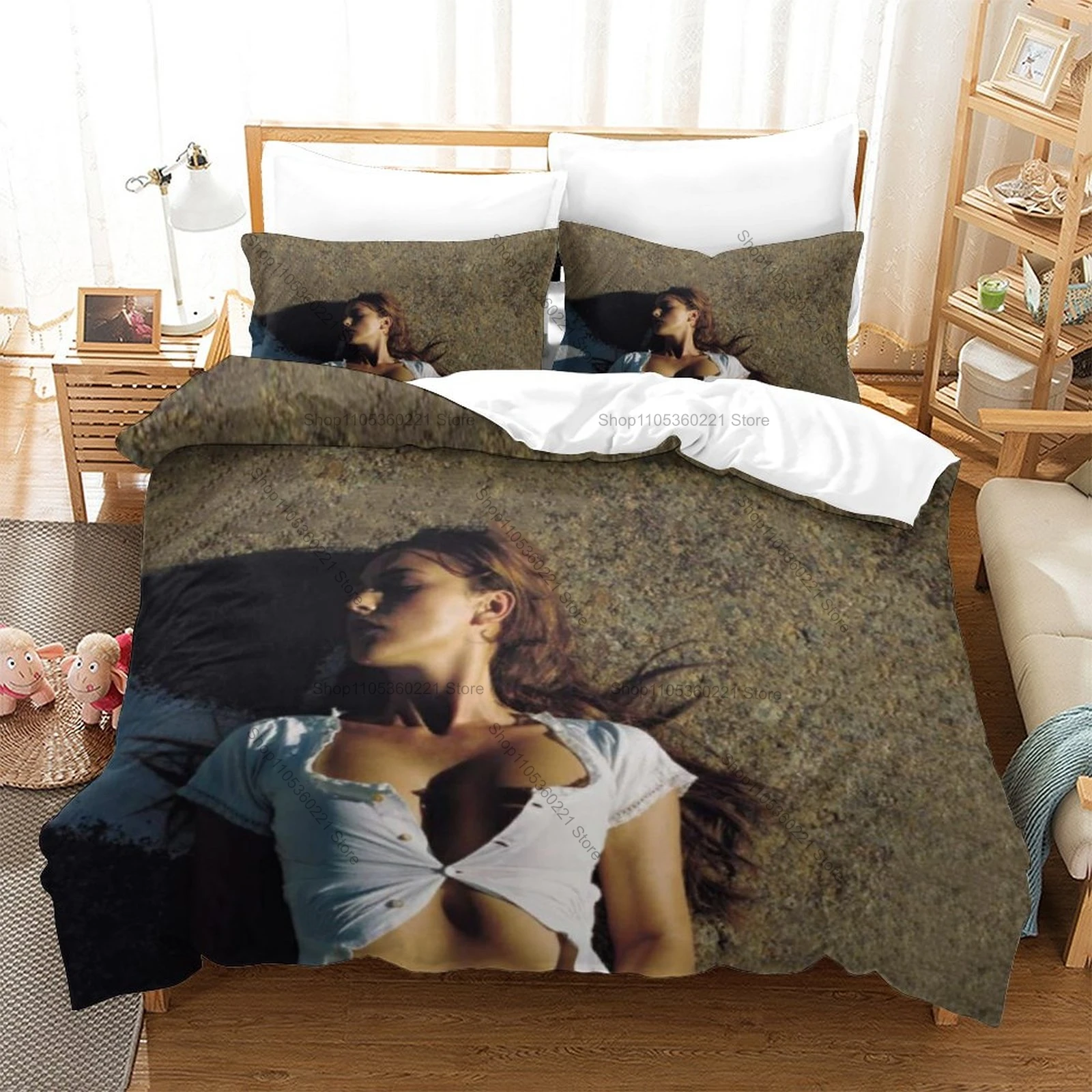 Famous Italian Actress Monica Bellucci Bedding Set 1 Duvet Cover + 2 Pillowcases HD Digital Print Home Bed Linen