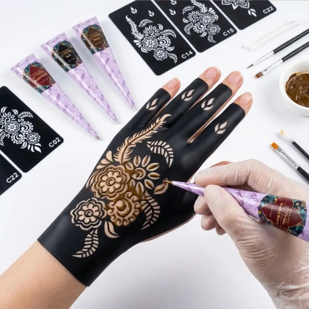 Decorative Hollow Henna Hand Stencils Self-Adhesive Fine Line Pattern Reusable Templates Flower Finger Stencils Bridal Mehndi
