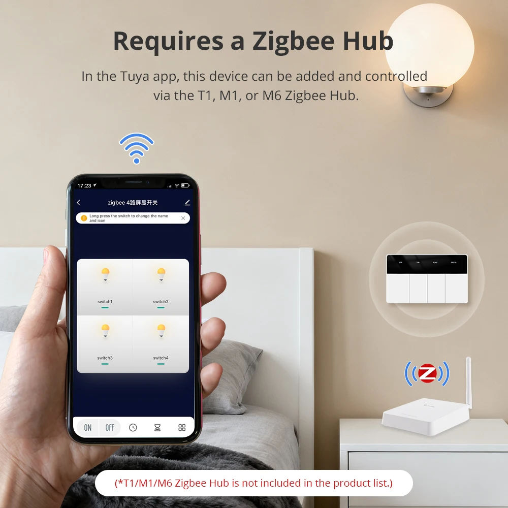 Zemismart Zigbee горизонтальный кнопочный настенный выключатель DIY имя панель дисплея работает с Tuya Alexa Google Home Voice