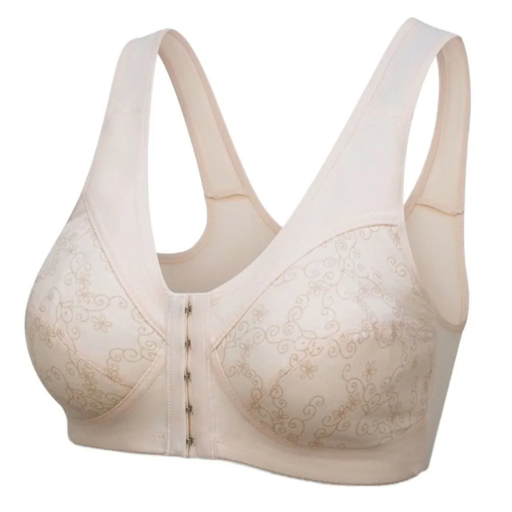 

Comfortable Thin Front Button Bra Widen Straps Convenient Elderly Bra Intimates Plus Size Flower Underwear Lady