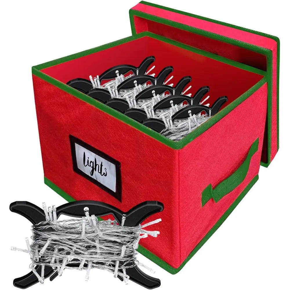 

Compact Christmas Light Organizer with 10 Holders, Lid & Durable Handles