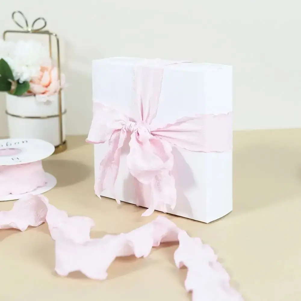 New 10 Yards Fishtail Yarn Ribbons 2.5cm Gift Wrapping Bouquets Gifts Packaging Material Wave Edge Pleated Chiffon Ribbon