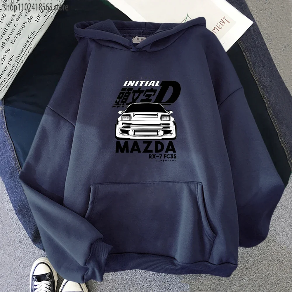 Initial D Hoodie for MAZDA RX-7 FC3S Print Hoodies Fashion Cool Graphic Sweatshirts Long Sleeve Men Harajuku Anime Y2k Sudaderas