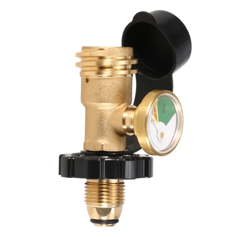 Propane Tank Adapter Solid Brass Regulator Valve Safety POL Tank Convert To QCC1/Type1 Regulator Hose With Gauge Indicator