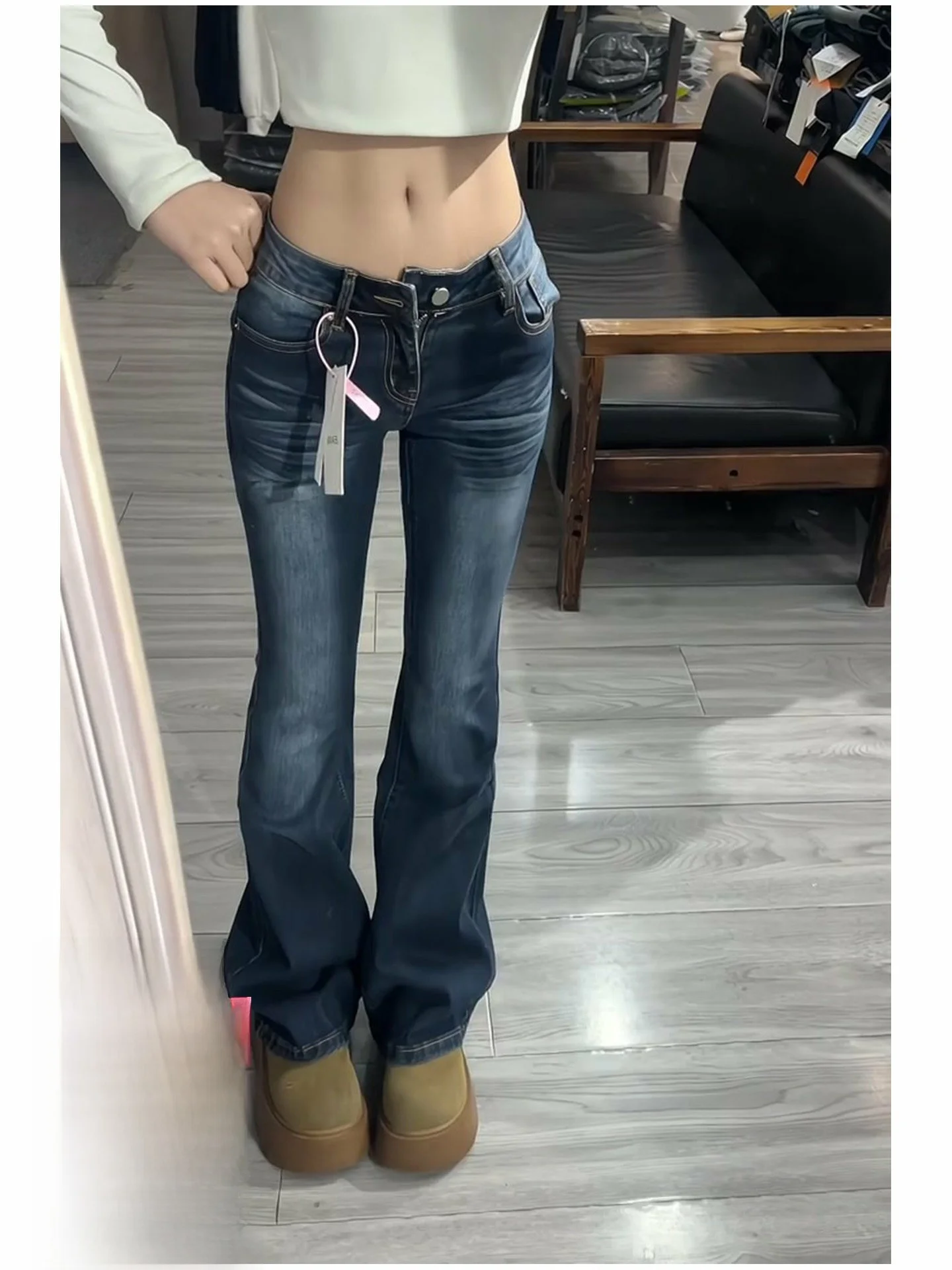 

Ретро-джинсы американского стиля для женщин: новые весенние джинсы с высокой талией, широкими штанинами, на флисовой подкладке, выцветшие, винтажный синий цвет