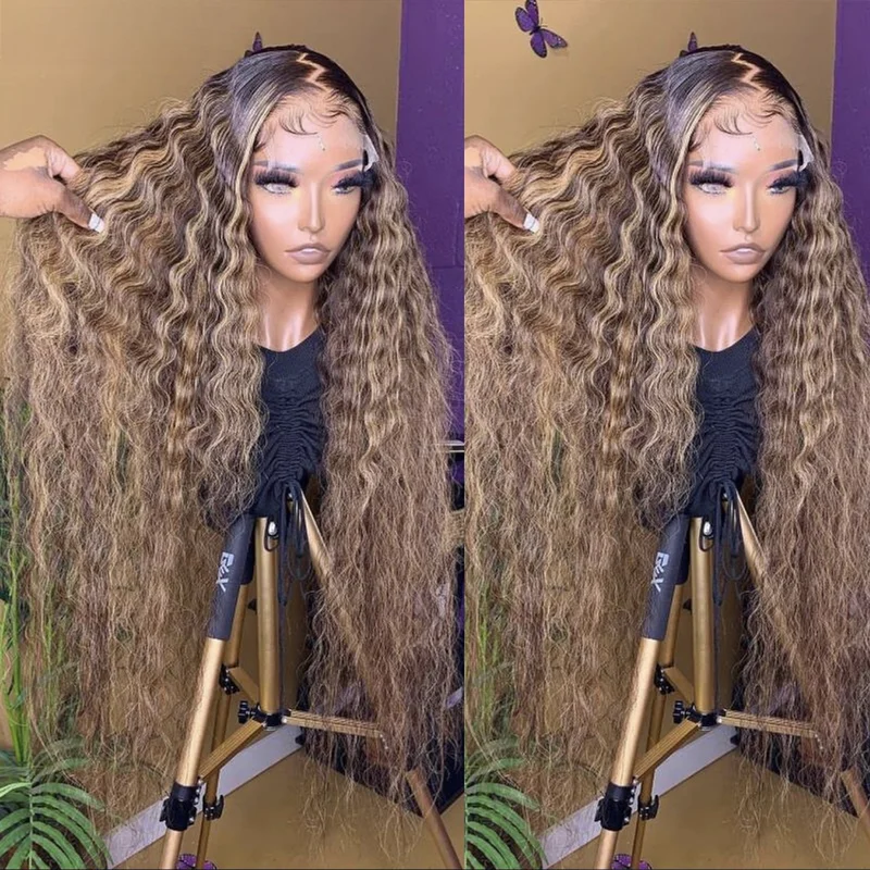 

250 Высокая плотность, глубокая волна, мелирование 13x4 13x6 HD, кружевной фронтальный парик с волнистыми волосами, бразильский 100% цветной P4/27 вьющиеся парики из человеческих волос