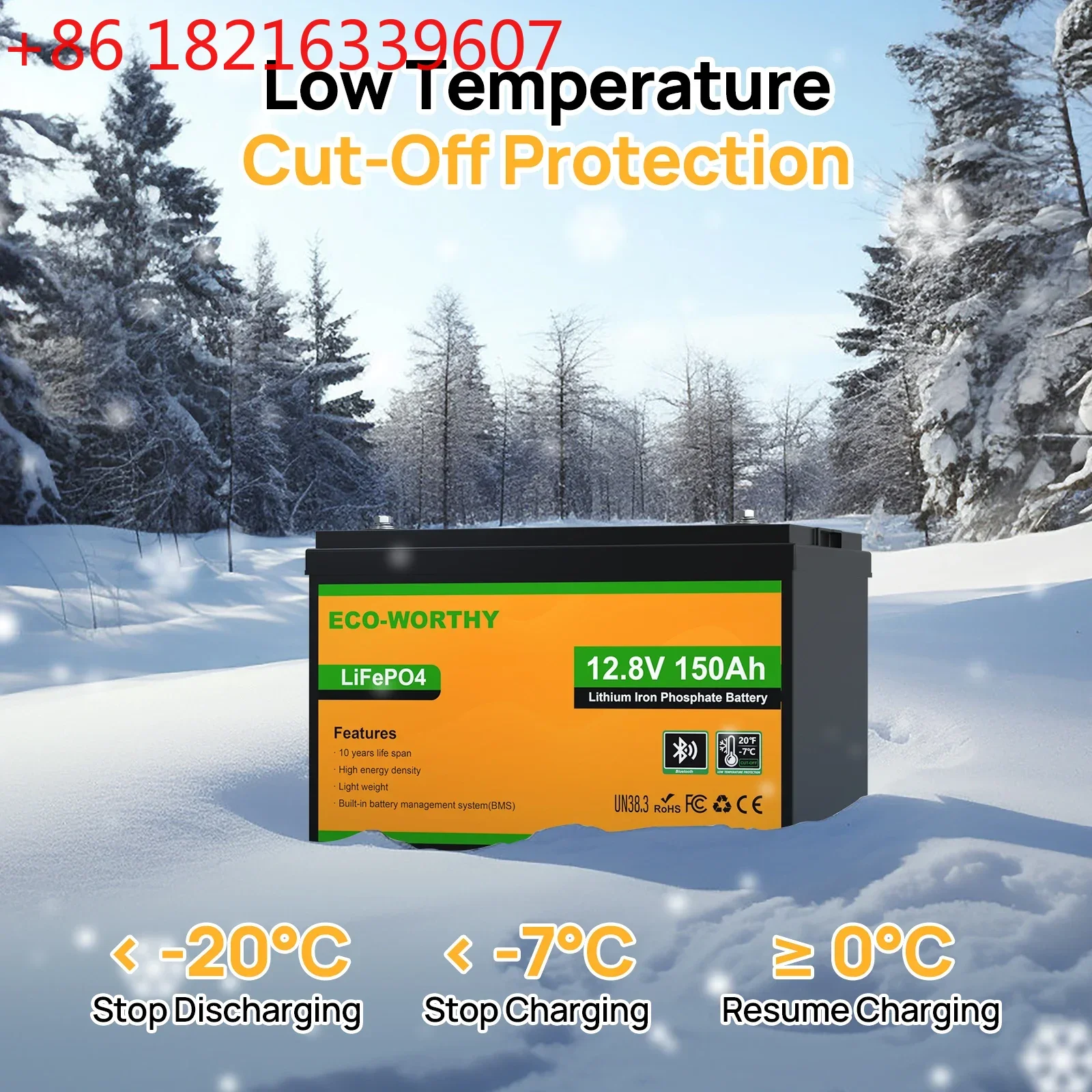 TAO ECO-WORTHY 12V 150AH Bluetooth LiFePO4 Lithium Battery with Low Temperature Protection, Built-in 120A BMS, Perfect for Troll