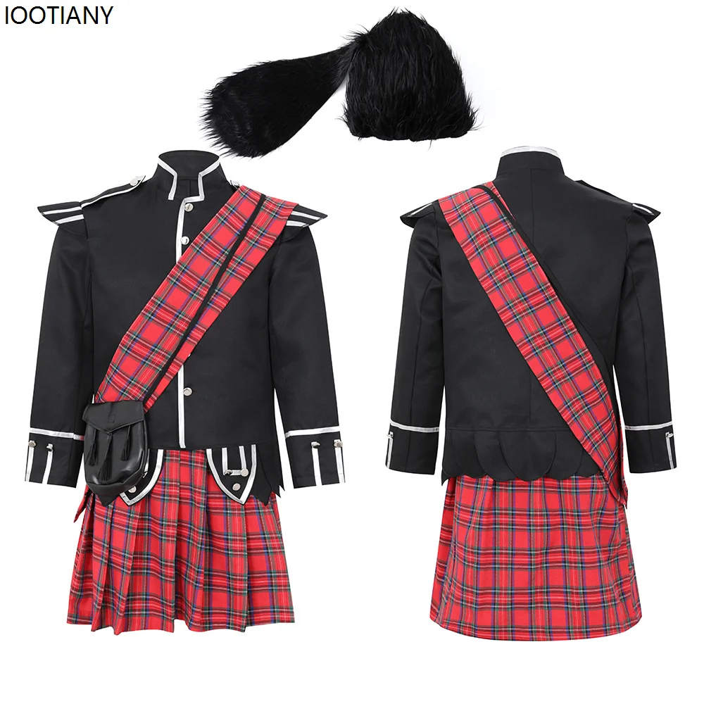 Halloween Red Plaid British Soldier Cosplay Costume Men Scottish Honor Guard Fancy Dress Carnival Purim Party Stage Dress Up New