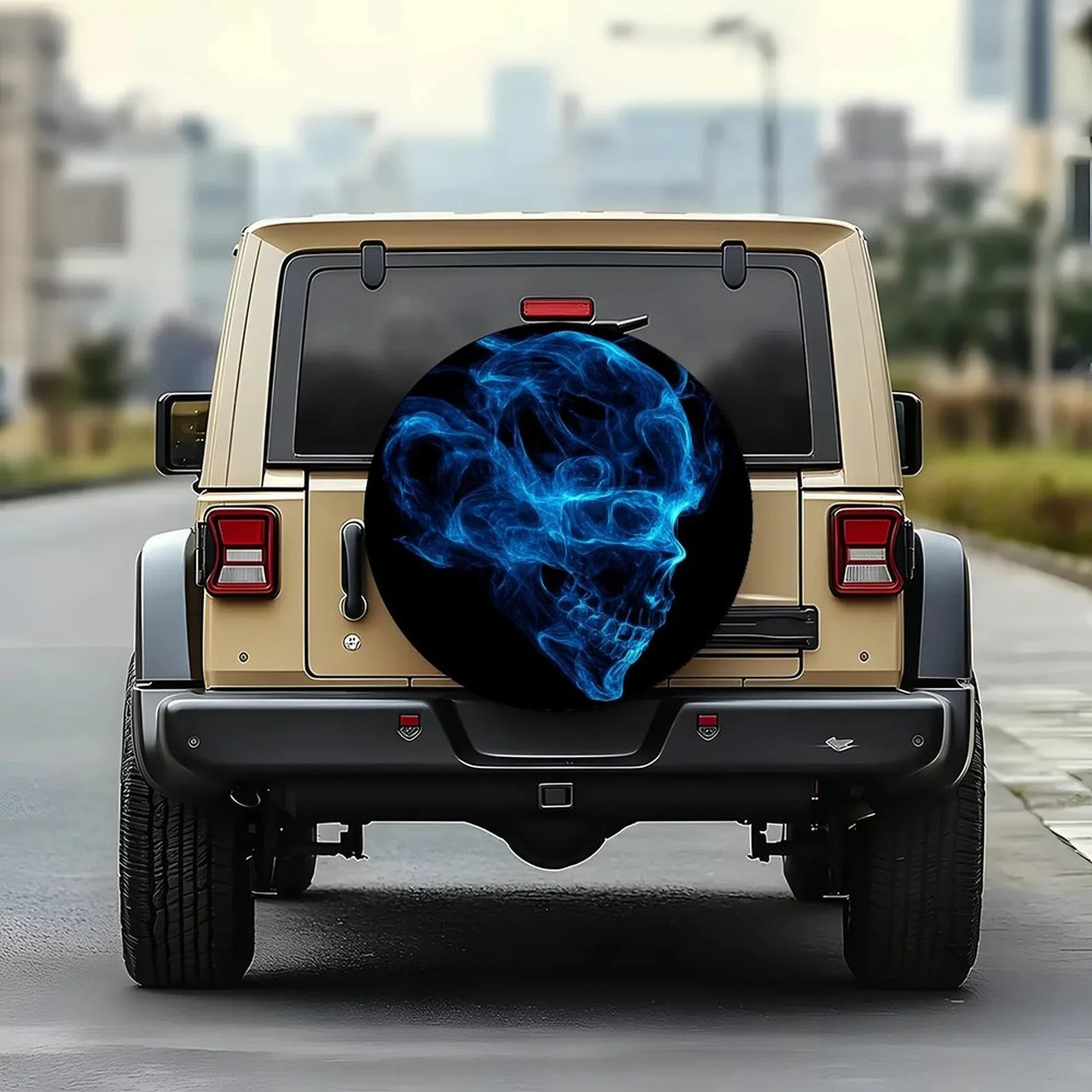 1pc A Blue Smoke Skull Patterned Tire Cover, Stylish And Universal, Designed Wheels, Compatible With Most Vehicles