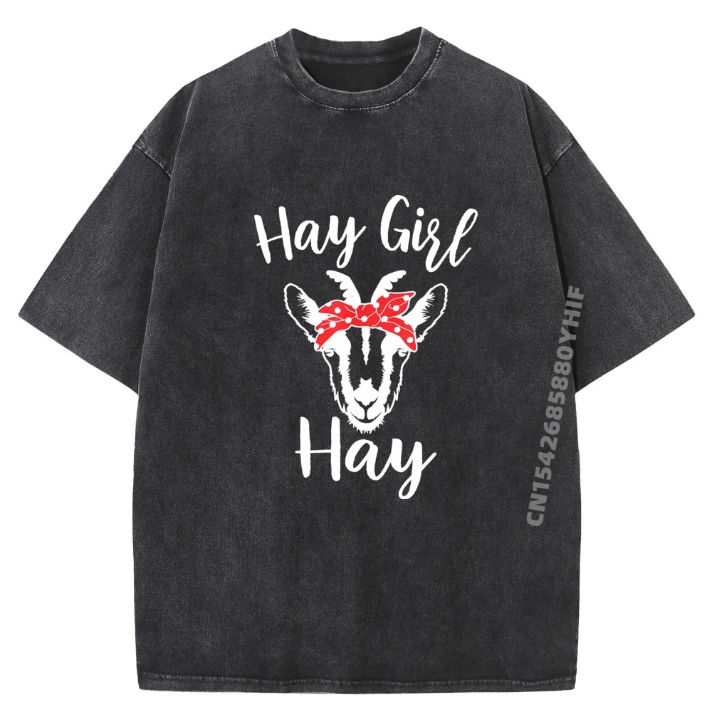 

Mens Tops & Tees Retro Washed Tee-Shirts Hay Girl Hay Funny Goat Man Graphic T-shirts Women Gift Newest Printed Tops