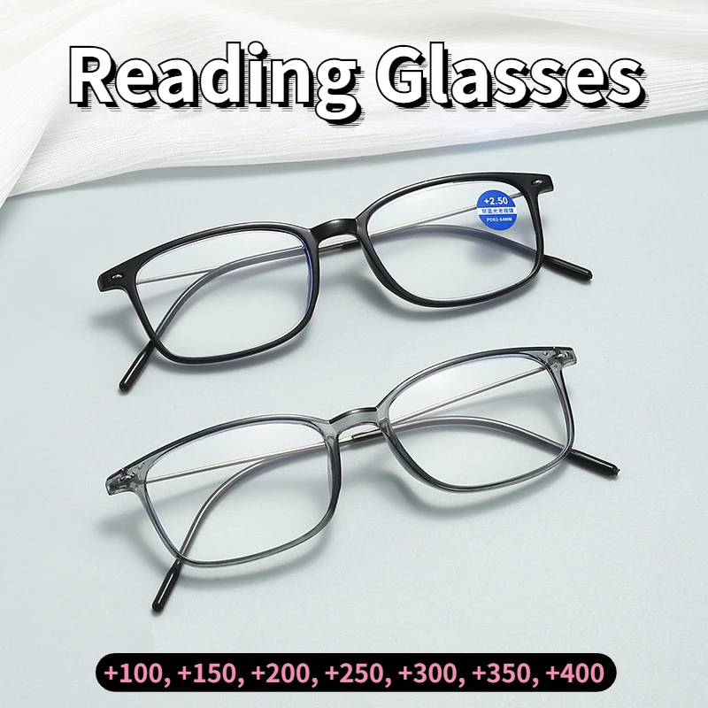 Men Reading Glasses Ultralight Full Frame Hyperopia Eye Glasses Women Fashion HD Anti Blue Light Farsighted Eyewear +100 To +400