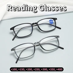 Gafas de lectura ultraligeras para hombre y mujer, lentes de marco completo para hipermetropía, a la moda, HD, antiluz azul, + 100 A + 400