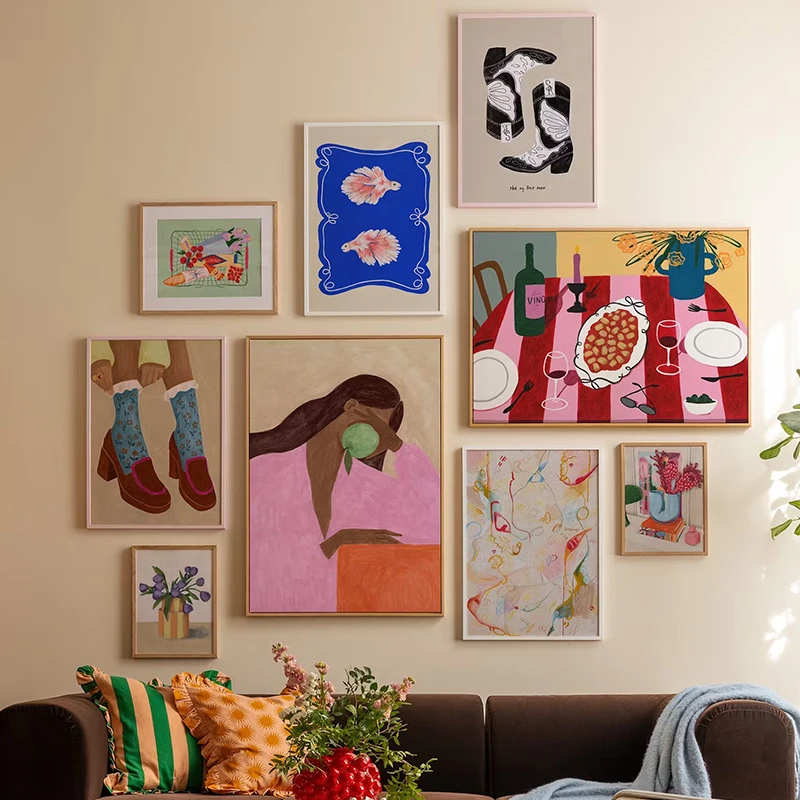 Colourful Art Prints Abstract Still Life Paintings Cowgirl Canvas Poster Wall Art Picture for Girls Room Home Decoration Cuadros