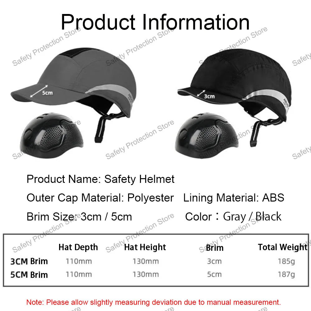 Bump Safety Cap Outdoor Protection Safety Helmet Lightweight Baseball Cap Style Hard Hat Men Women Anti-collision Work Head Cap