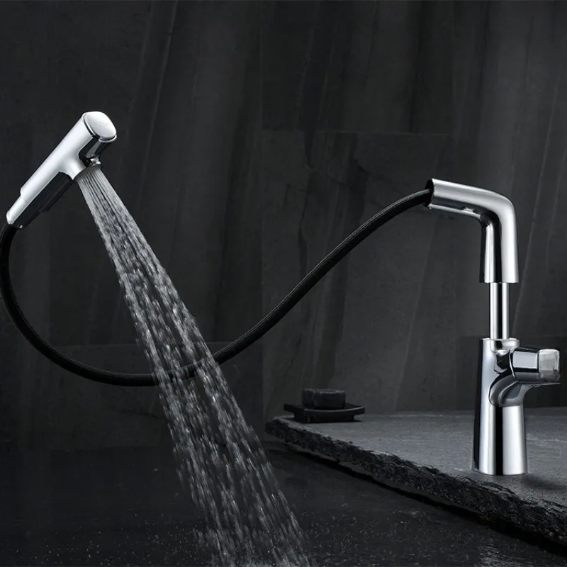 Home Use All Copper Lift and Pull Basin Faucet; Home Use Brushed Gold Bathroom Wash Basin Cold and Hot Basin Faucet.