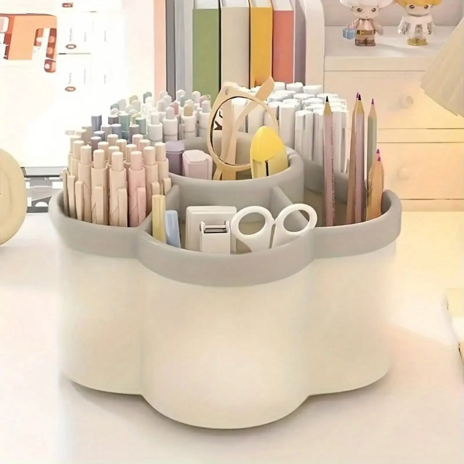 360 Degree Rotating Desktop Storage Box With Makeup Brush And Pen Holder Combination, Desktop Shelf, Suitable For Storing Cosmetics, Stationery, Tools And Accessories, Ideal Choice For Students Returning To School Supplies